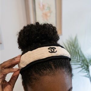 Cream and Black Textured Headband with CC Logo